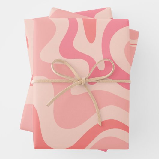 Retro Vibe Liquid Swirl Abstraktes Muster in rosa Geschenkpapier Set (Beispiel)