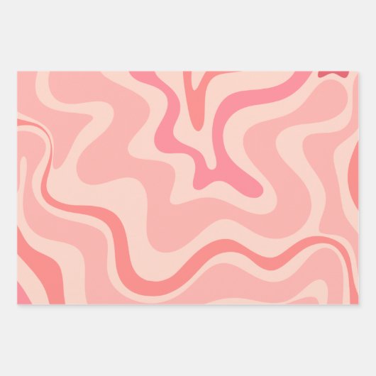 Retro Vibe Liquid Swirl Abstraktes Muster in rosa Geschenkpapier Set (Vorderseite)