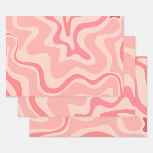 Retro Vibe Liquid Swirl Abstraktes Muster in rosa Geschenkpapier Set (Set)