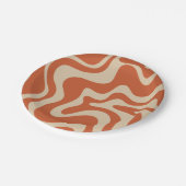 Retro Vibe Liquid Swirl Abstraktes Muster Orange Pappteller (Schrägansicht)