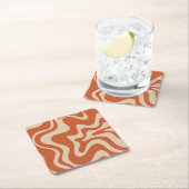 Retro Vibe Liquid Swirl Abstraktes Muster Orange Rechteckiger Pappuntersetzer (Vor Ort)