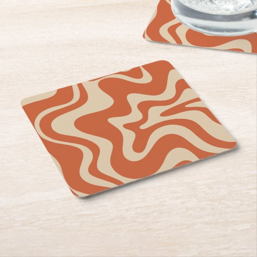 Retro Vibe Liquid Swirl Abstraktes Muster Orange Rechteckiger Pappuntersetzer (angewinkelt)