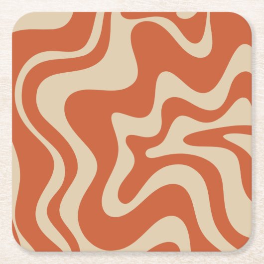 Retro Vibe Liquid Swirl Abstraktes Muster Orange Rechteckiger Pappuntersetzer (Vorderseite)