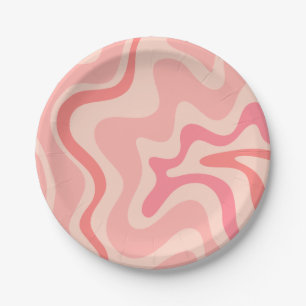 Retro-Vibe Liquid Swirl abstraktes Muster Rosa Pappteller