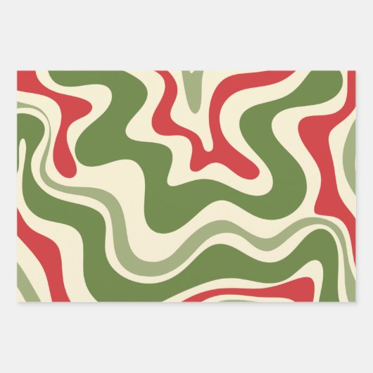 Retro Vibe Liquid Swirl Abstraktes Weihnachtsmuste Geschenkpapier Set (Vorderseite 2)