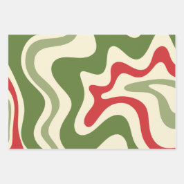 Retro Vibe Liquid Swirl Abstraktes Weihnachtsmuste Geschenkpapier Set
