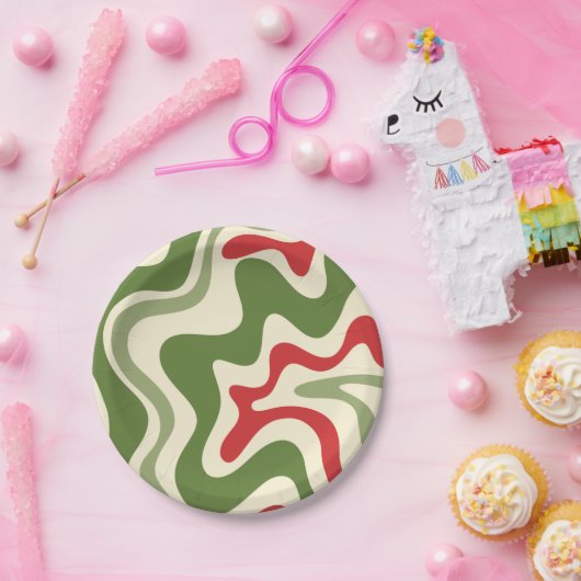 Retro Vibe Liquid Swirl Abstraktes Weihnachtsmuste Pappteller (Party)