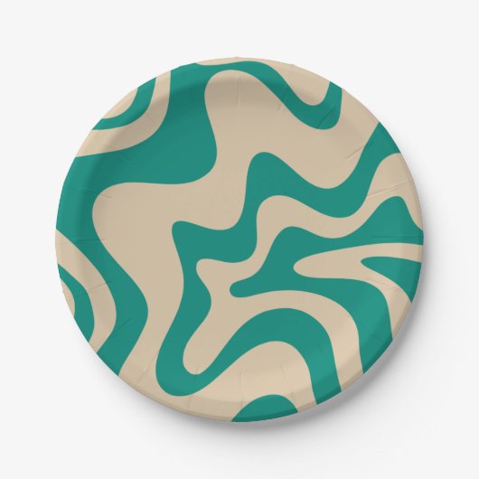 Retro Vibe Liquid Swirl Muster in Aquamarin und be Pappteller (Vorderseite)