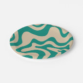 Retro Vibe Liquid Swirl Muster in Aquamarin und be Pappteller (Schrägansicht)
