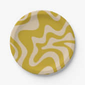 Retro Vibe Liquid Swirl Muster in Mustard Gelb Pappteller (Vorderseite)
