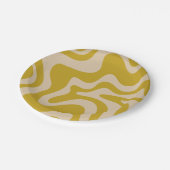 Retro Vibe Liquid Swirl Muster in Mustard Gelb Pappteller (Schrägansicht)
