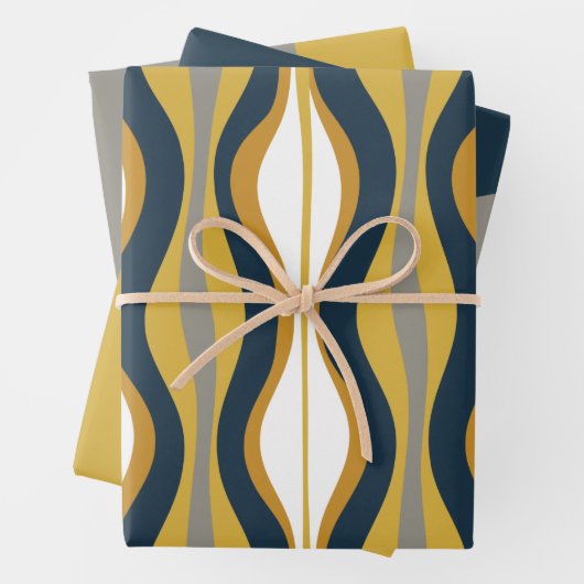 Retro Vibe Mustard Navy Blue Gray Geschenkpapier Set (Beispiel)