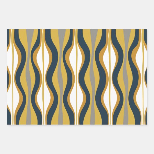 Retro Vibe Mustard Navy Blue Gray Geschenkpapier Set (Vorderseite)