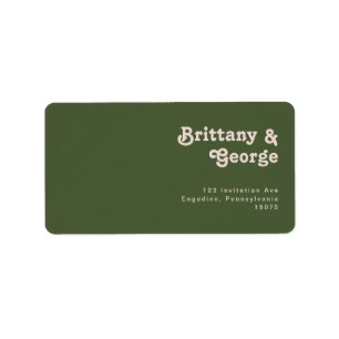 Retro Vibe Olive Green Wedding RSVP Rücksendeadre Adressaufkleber