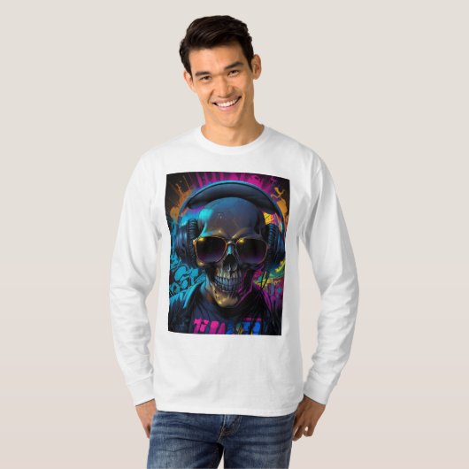 Retro Vibe Skull Graphic mit Music Flair T-Shirt (Vorne ganz)