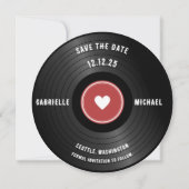 Retro Vibe Vinyl Music Theme Red Save the Date Einladung (Vorderseite)