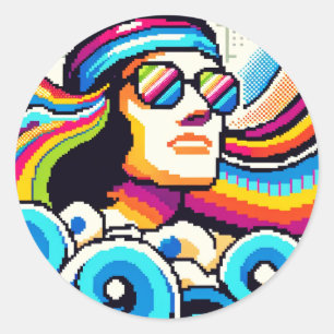 Retro Vibes - 70er Groovy Pixel Art für Hobby Love Runder Aufkleber