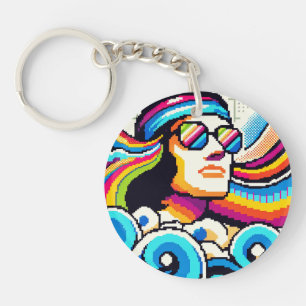 Retro Vibes - 70er Groovy Pixel Art für Hobby Love Schlüsselanhänger