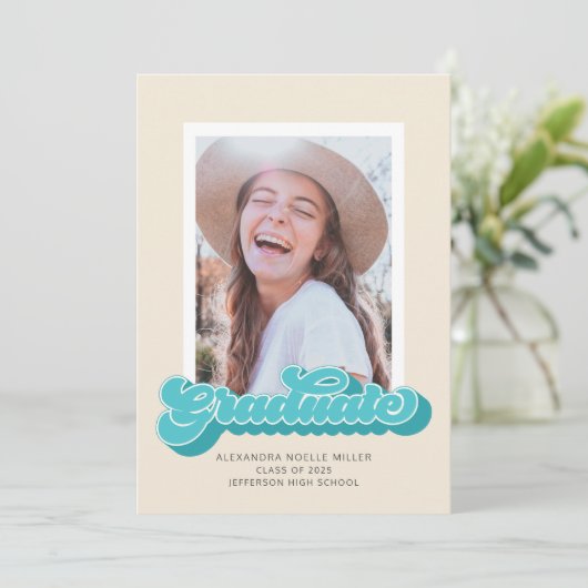 Retro Vibes (Aquamarin) Foto Abschluss Ankündigung (Stehend Vorderseite)