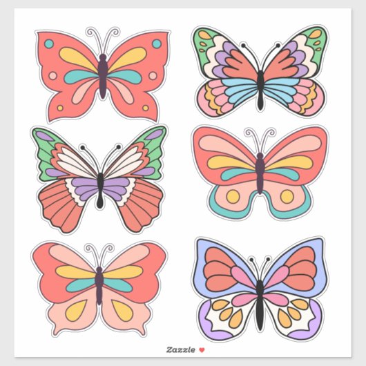 Retro Vibes Butterfly Custom Cut Vinyl Stickers Aufkleber (Blatt)