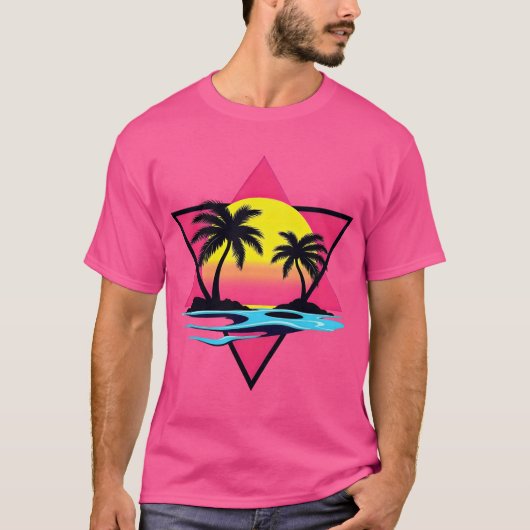 Retro Vibes: Der Vaporwave Sunset T - Shirt (Vorderseite)