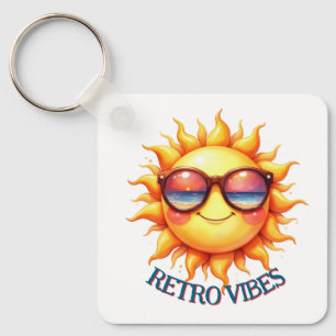 Retro Vibes Groovy 70er Smiling Sun mit Sonnenbl Schlüsselanhänger