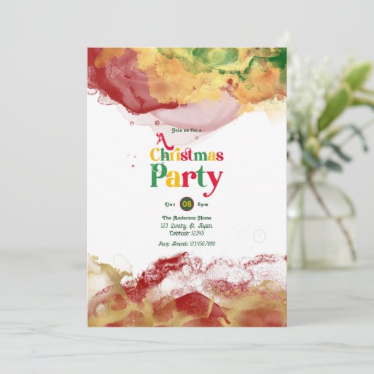 Retro Vibes mit Alcohol Ink Flair Weihnachts-Party Einladung (Stehend Vorderseite)