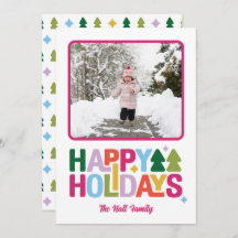 Retro Vibes Multi-Color Holiday Photo Card
