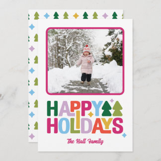 Retro Vibes Multi-Color Holiday Photo Card Feiertagskarte