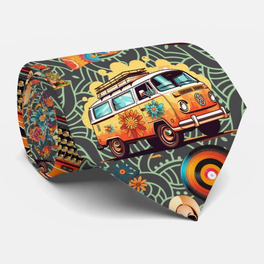 Retro-Vibes-Muster RVP01A.D Braun BG Krawatte (Gerollt)