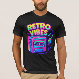 Retro Vibes Neon Cassette Player T - Shirt