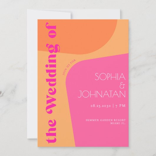 Retro vibes orange rosa fett abstrakte Hochzeit Einladung (Vorderseite)