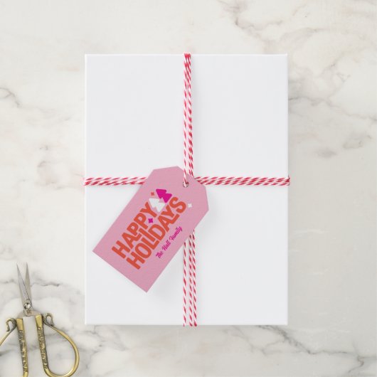 Retro-Vibes Orange und Pink Geschenkanhänger (Mit Garn)