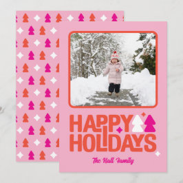 Retro-Vibes Pink-Orange-Feiertags-Fotokarte Feiertagskarte