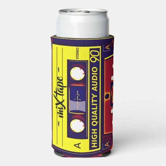Retro Vibes: Pop Art Mix Tape Selters Dosenkühler (Seltzer Rückseite)