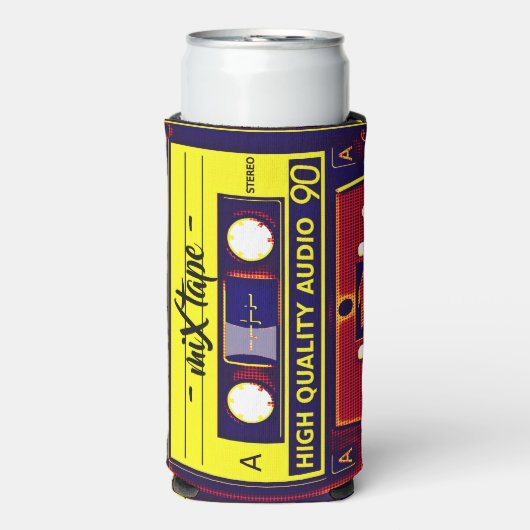 Retro Vibes: Pop Art Mix Tape Selters Dosenkühler (Seltzer Vorderseite)