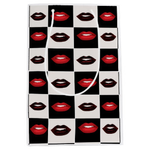 Retro Vibes Red Lips Schwarz-Weiß-Karton Mittlere Geschenktüte
