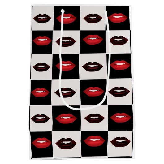 Retro Vibes Red Lips Schwarz-Weiß-Karton Mittlere Geschenktüte (Rückseite)