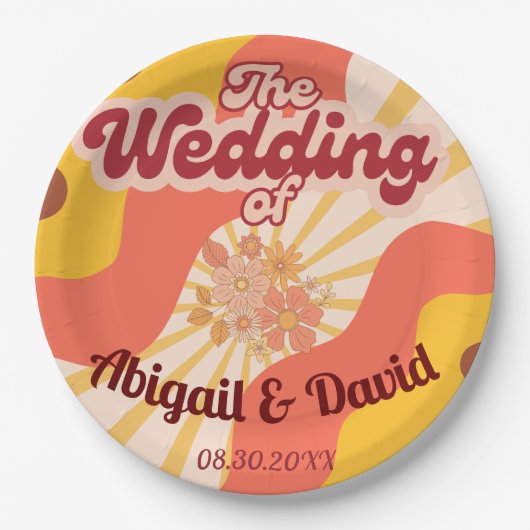 Retro Vibes Vintage Wedding Pappteller (Vorderseite)