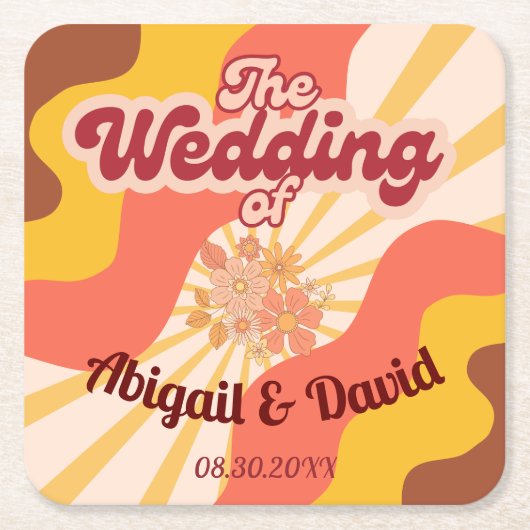 Retro Vibes Vintage Wedding Rechteckiger Pappuntersetzer (Vorderseite)