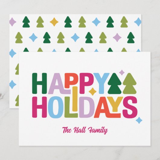 Retro-Vibes-Weihnachtskarte in Mehrfarbig Feiertagskarte (Vorne/Hinten)