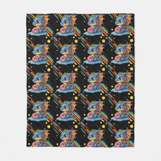 Retro Vibing Niedliches Drachenmuster Fleecedecke (Vorderseite)
