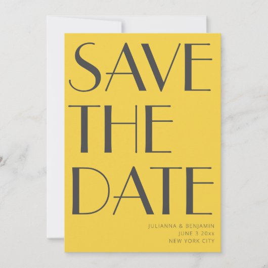 Retro Vibranly Gelb Art Deco Editorial Chic Foto Save The Date (Vorderseite)
