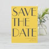 Retro Vibranly Gelb Art Deco Editorial Chic Foto Save The Date (Stehend Vorderseite)