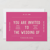 Retro Vibranly Pink and Cream Wedding Einladung (Vorderseite)