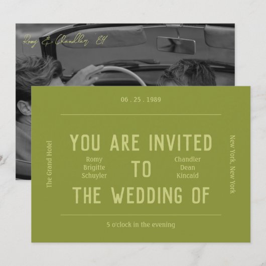Retro Vibranme monochrome grüne Hochzeit Einladung (Vorne/Hinten)