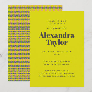 Retro Vibrant Yellow Kariert Trendy Graduation Par Einladung