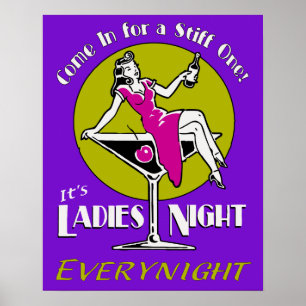 Retro-vibrante Damen Nacht Poster