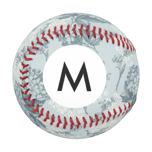 Retro-viburnäre Monogramm-Blume Baseball (Vorderseite Links)