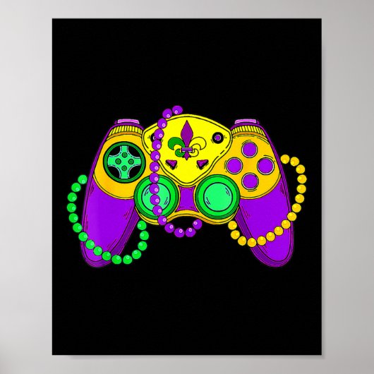 Retro Video Game Controller Hat Mardi Gras Gaming Poster (Vorne)